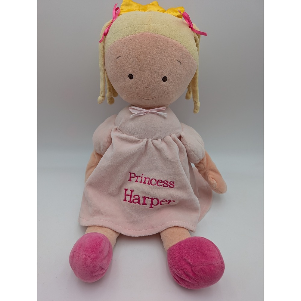 Pottery Barn Kids Plush Princess Harper Doll Pink Dress Blonde Yarn Hair 16in